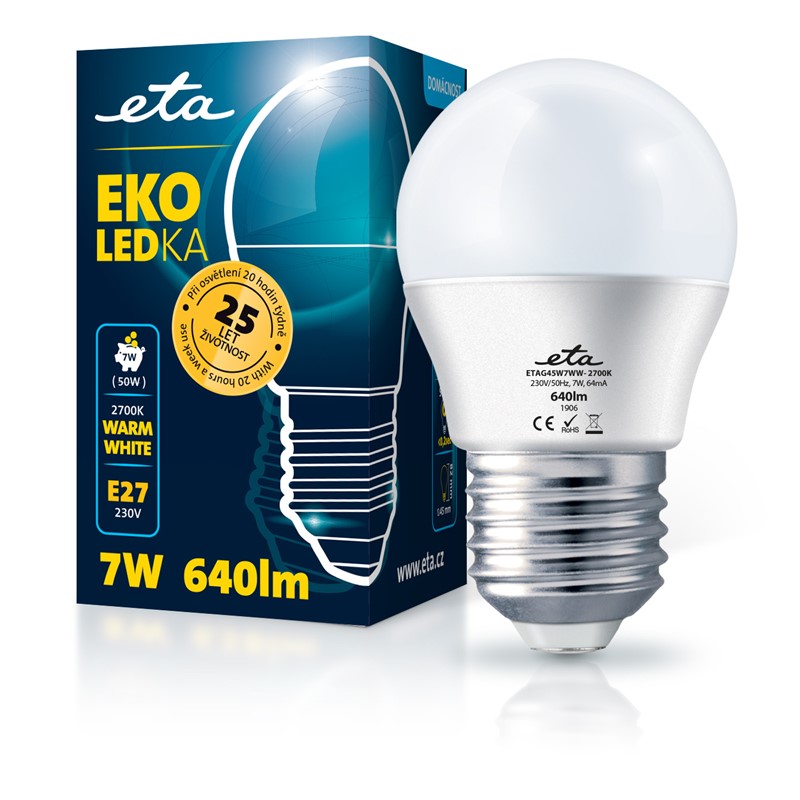 Žárovka LED ETA EKO LEDka mini globe 7W, E27, teplá bílá obrázek 1